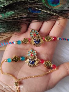 Royal Krishna Pair Rakhi Set for Bhaiya Bhabhi | Premium Designer Rakhi with Lumba Bracelet
