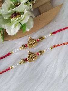 Leaf Om Bhai Rakhi | Pearl Beaded Golden Rakhi for Brother